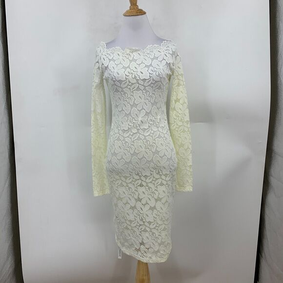 Patty Boutik Floral Lace See Through Cocktail Dress S Small Ivory Long Sleeve - Picture 2 of 11